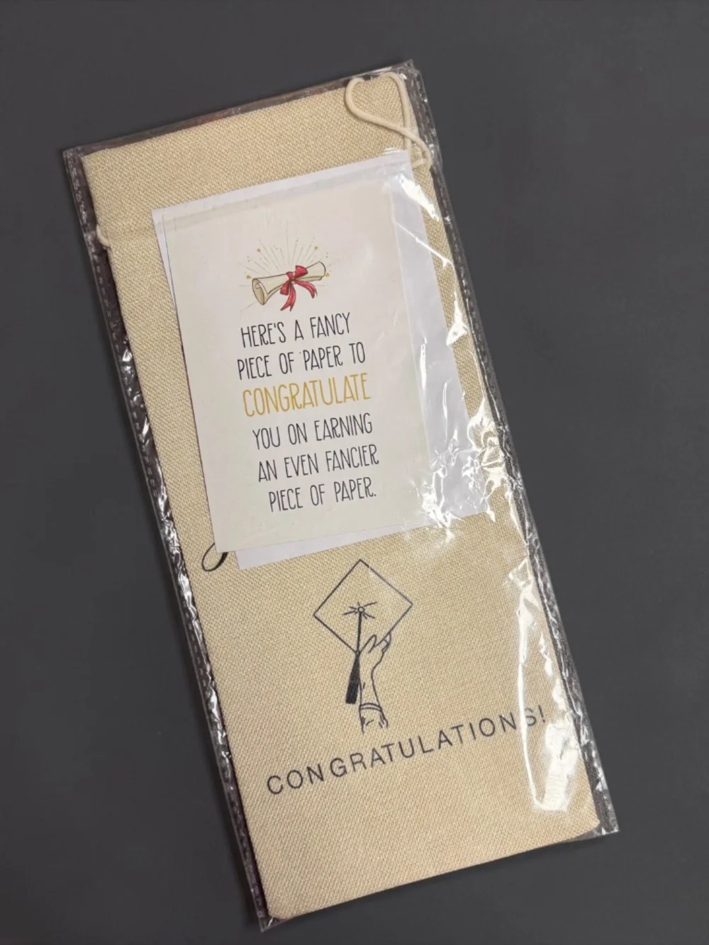 Graduation Linen Wine Bag Gift Set w Card & Envelope NIP